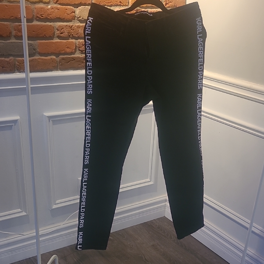 Karl Lagerfeld Black and White Tape Logo Jeans